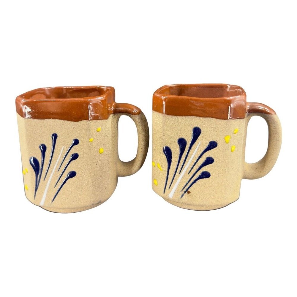 Hand Made Mexico Pottery Coffee‎ Mug Cup Brown Textured Ceramic Hand Crafted Set